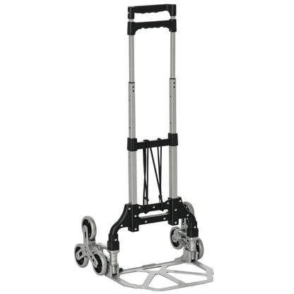 Carrello Portapacchi Pieghevole a 6 Ruote max 70 kg con Fune e Maniglia Estraibile, 47x47x100 cm, Nero e Argento