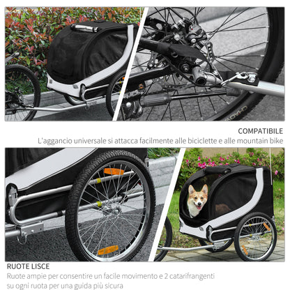 Rimorchio per Cani da Bicicletta, bianco e nero, 130x90x110cm