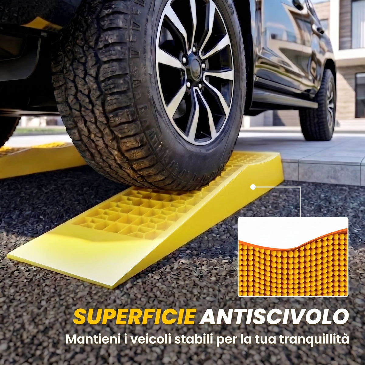 Set 2 Rampe di Carico in Plastica per Auto con Capacità 3 Tonnellate e Superficie Antiscivolo, Giallo