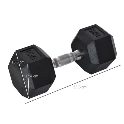 Manubrio 15 kg Esagonale con Impugnatura Antiscivolo, in Acciaio e Gomma, 15.5 x 33.6 cm, Nero