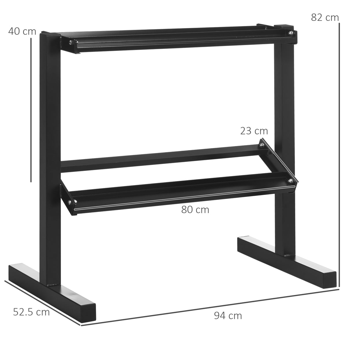 Porta Pesi con 2 Ripiani in Acciaio per Palestra, Casa e Ufficio, 94x52.5x82cm, Nero