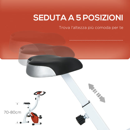 Cyclette Magnetica Pieghevole a 8 Livelli di Resistenza con Seduta Regolabile, in Acciaio, 97x43x110 cm, Rosso