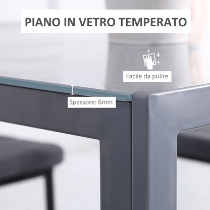Tavolo Quadrato da 4 Persone per Cucina e Soggiorno, Tavolo Moderno in Metallo e Vetro Temperato, 75x75x75 cm, Grigio