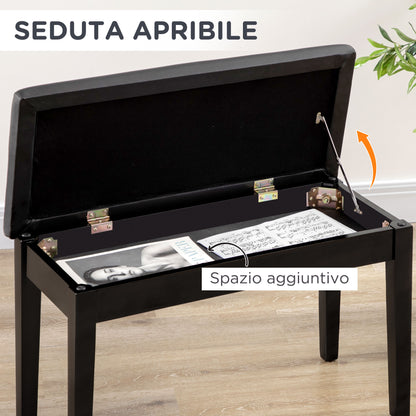 Sgabello per Pianoforte con Vano Contenitore in Legno e Finta Pelle PU, 75x35x49cm, Nero
