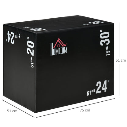 Plyo Box 3 in1 a 3 Altezze, Jumping Box Pliometrico Capacità 120kg, 75x51x61cm, Nero