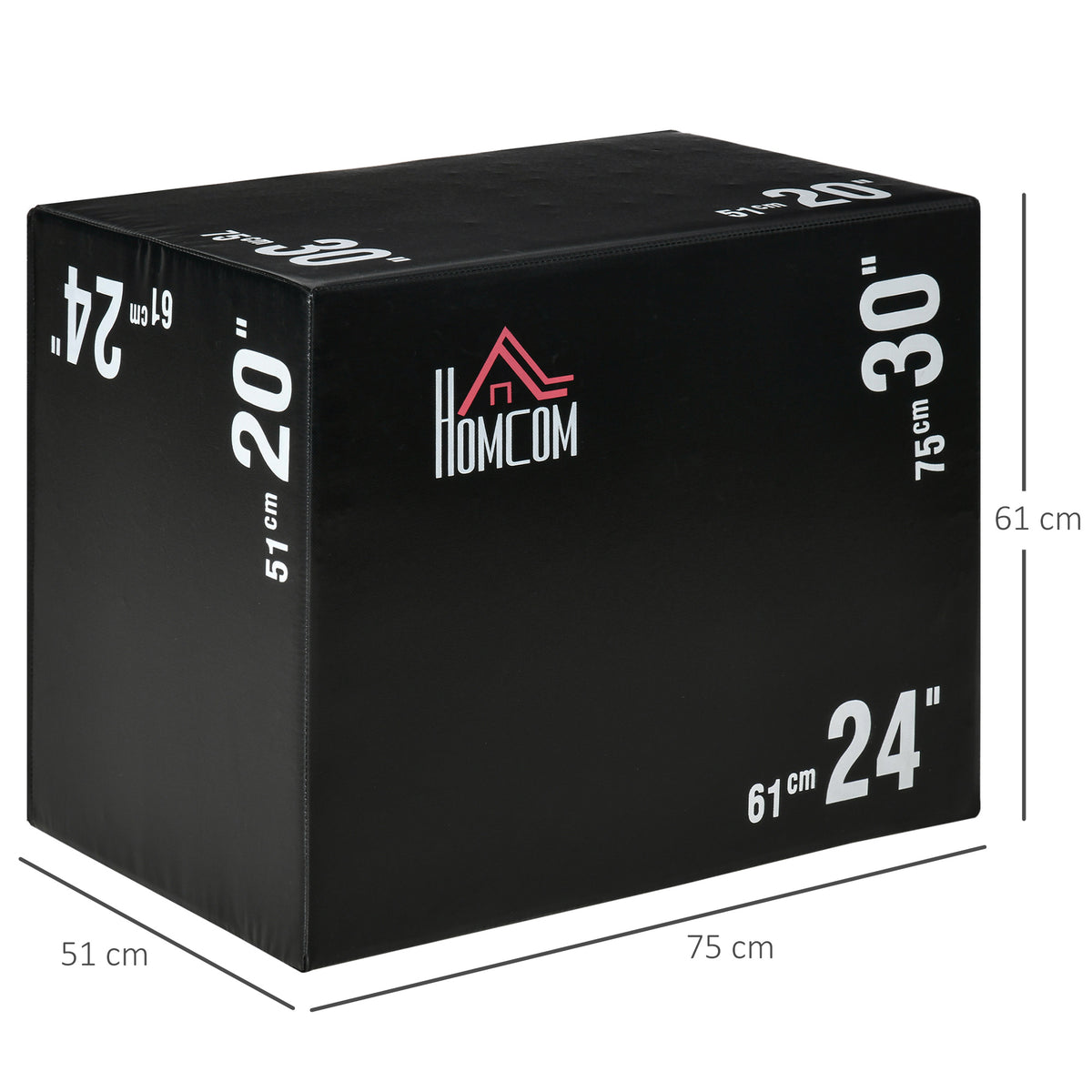 Plyo Box 3 in1 a 3 Altezze, Jumping Box Pliometrico Capacità 120kg, 75x51x61cm, Nero