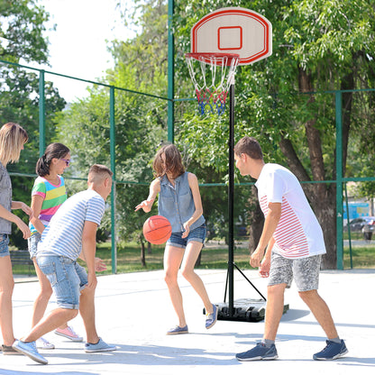 Canestro Basket da Interno ed Esterno Portatile con Altezza Regolabile 5 Livelli 175-215cm, Canestro da Basket con Ruote, Struttura Metallo e Base Riempibile, Tabellone PE