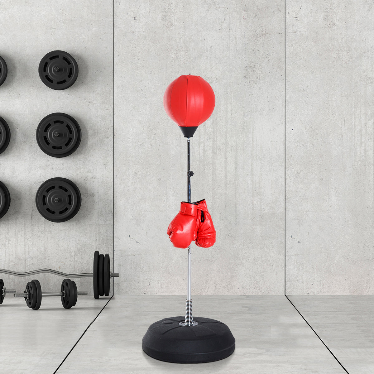 Punching Ball da Terra ad Altezza Regolabile con Guantoni da Boxe e Base Riempibile, 43x43x126-144 cm, Rosso
