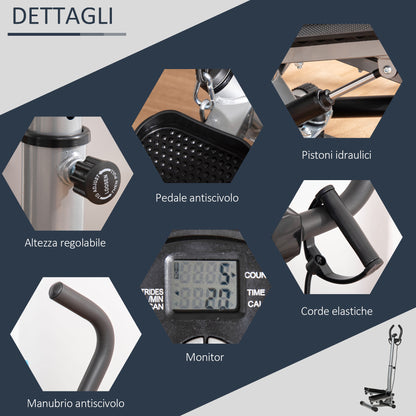 Stepper con Manubrio Regolabile, Monitor LCD ed Elastici, 55x53x118-128cm, Nero