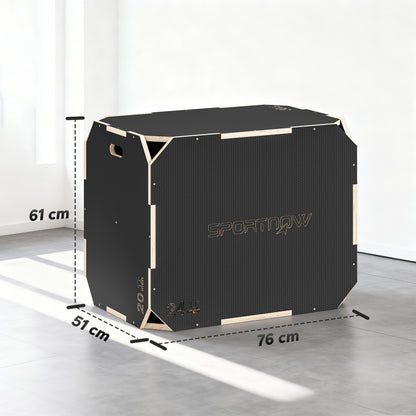 Plyo Box in Legno 3 in 1, Box Pliometrico per Salti Antiscivolo con Maniglie per Allenamento in Casa Palestra, 76x61x51 cm, Nero