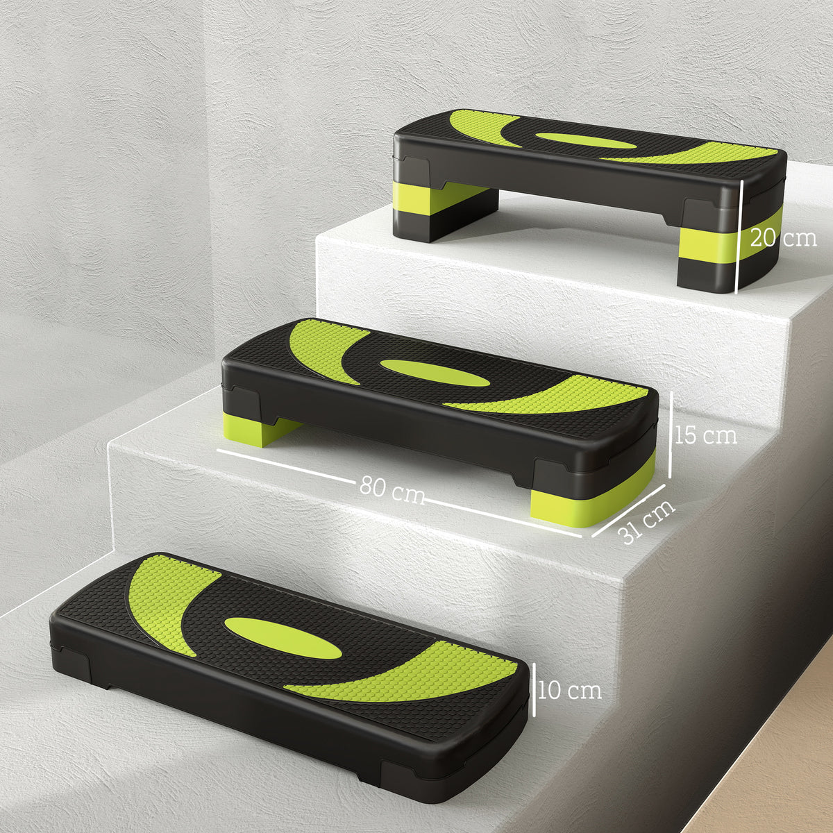 Stepper Fitness per Aerobica Regolabile su 3 Altezze da 10-15-20 cm, Verde e Nero