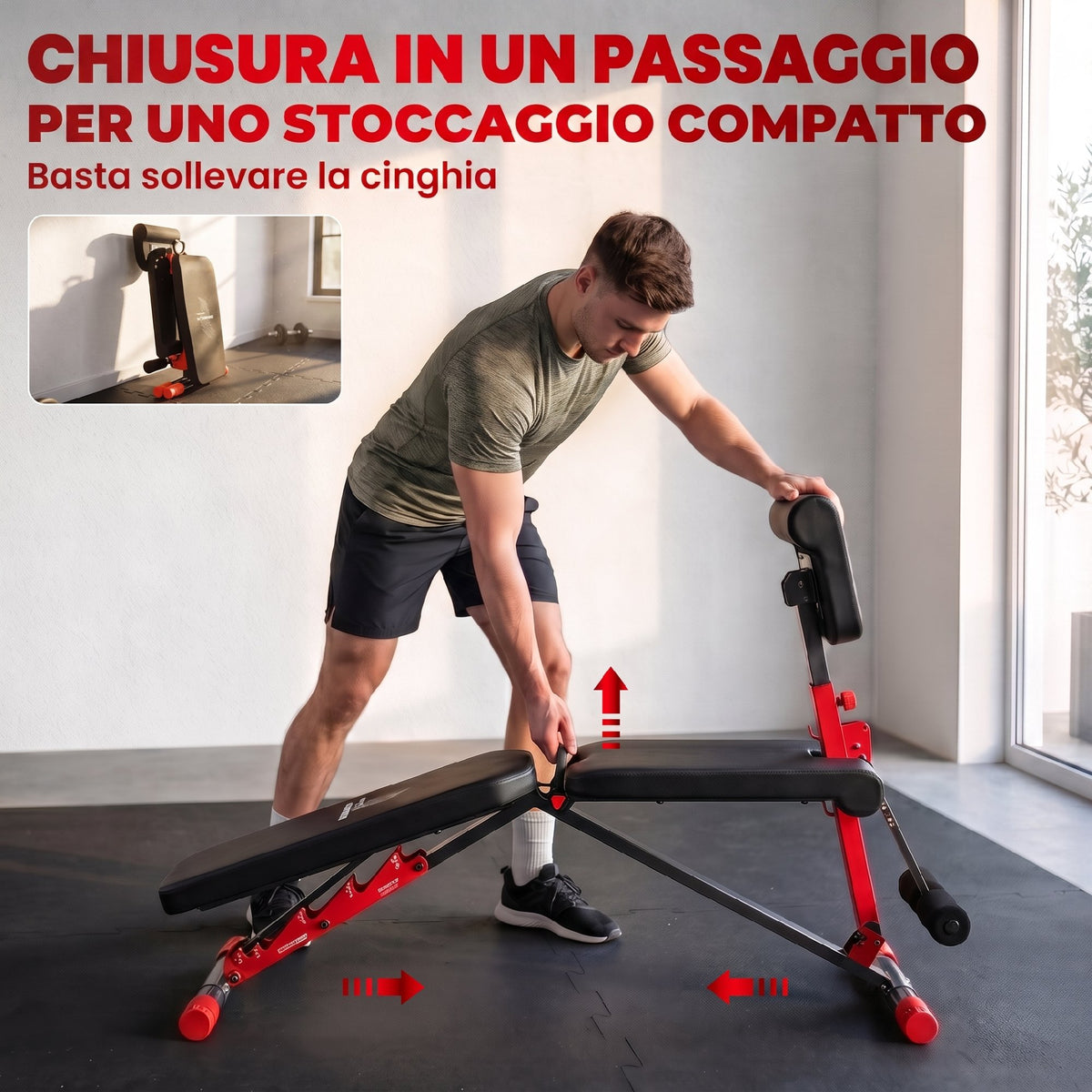 Panca Pesi Regolabile e Pieghevole con Schienale Regolabile a 6 Livelli, Rosso