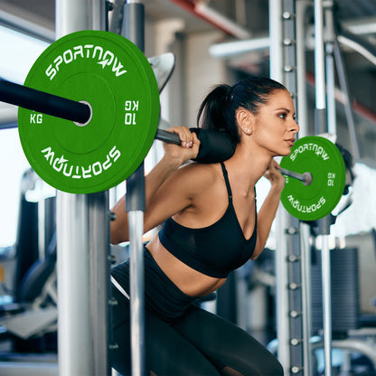 Set 2 Dischi Pesi da 10kg in Gomma con Foro da 2"/5 cm per Manubri e Bilancieri, Verde