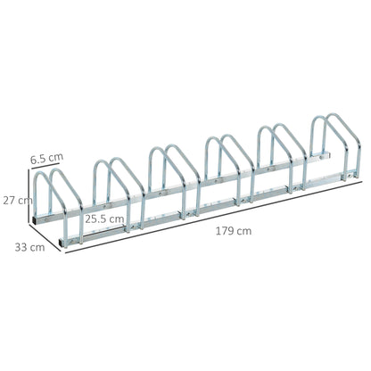 Rastrelliera Portabiciclette Parcheggio per 6 Biciclette in Acciaio, 179x33x27 cm, Argento