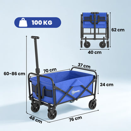 Carrello da Giardino 62L Pieghevole con Maniglia Regolabile, in Metallo e Tessuto Oxford, 76x48x86 cm, Blu