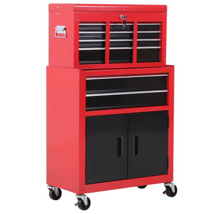 Carrello Porta Attrezzi 2 in 1 con Cassetta Superiore e Armadietto Inferiore, in Metallo, 61.6x33x108 cm, Rosso