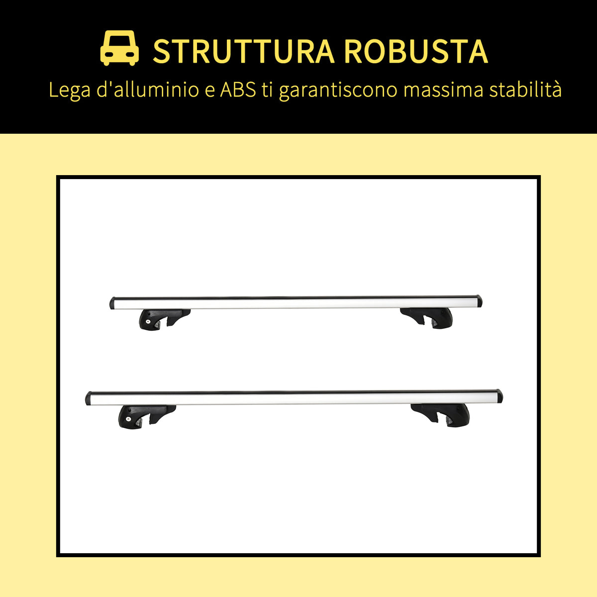 Barre Portatutto per Auto da 75 kg con Blocco e Chiavi di Sicurezza, in Alluminio e ABS, 135.3x5.7x7 cm, Argento