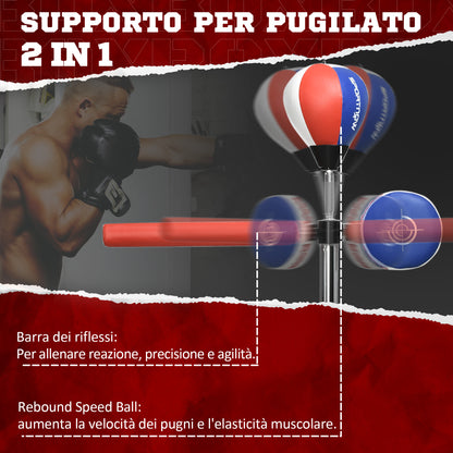 Sacco Boxe da Terra con Barra Girevole, Speedball e Colpitore, in Acciaio, HDPE e PU, 80.5x48x163-205 cm