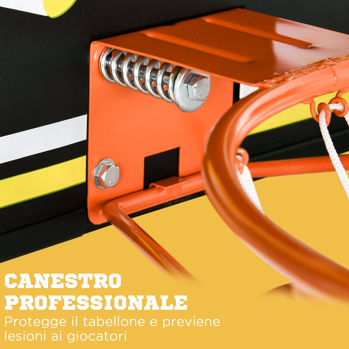 Canestro Basket per Bambini e Adulti da Indoor e Outdoor in Acciaio e PE, 110x90x70 cm, Nero e Giallo