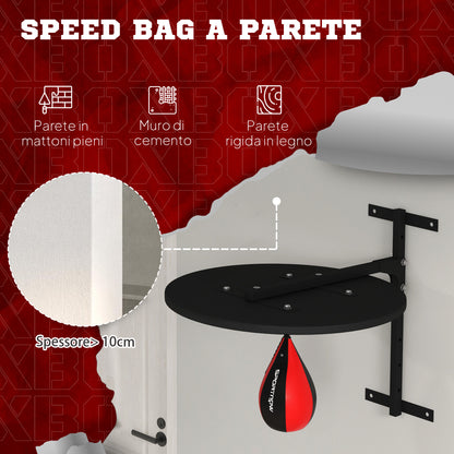 Punching Ball a Muro con Speed Bag Girevole a 360 e Regolabile su 7 Altezze, Nero e Rosso