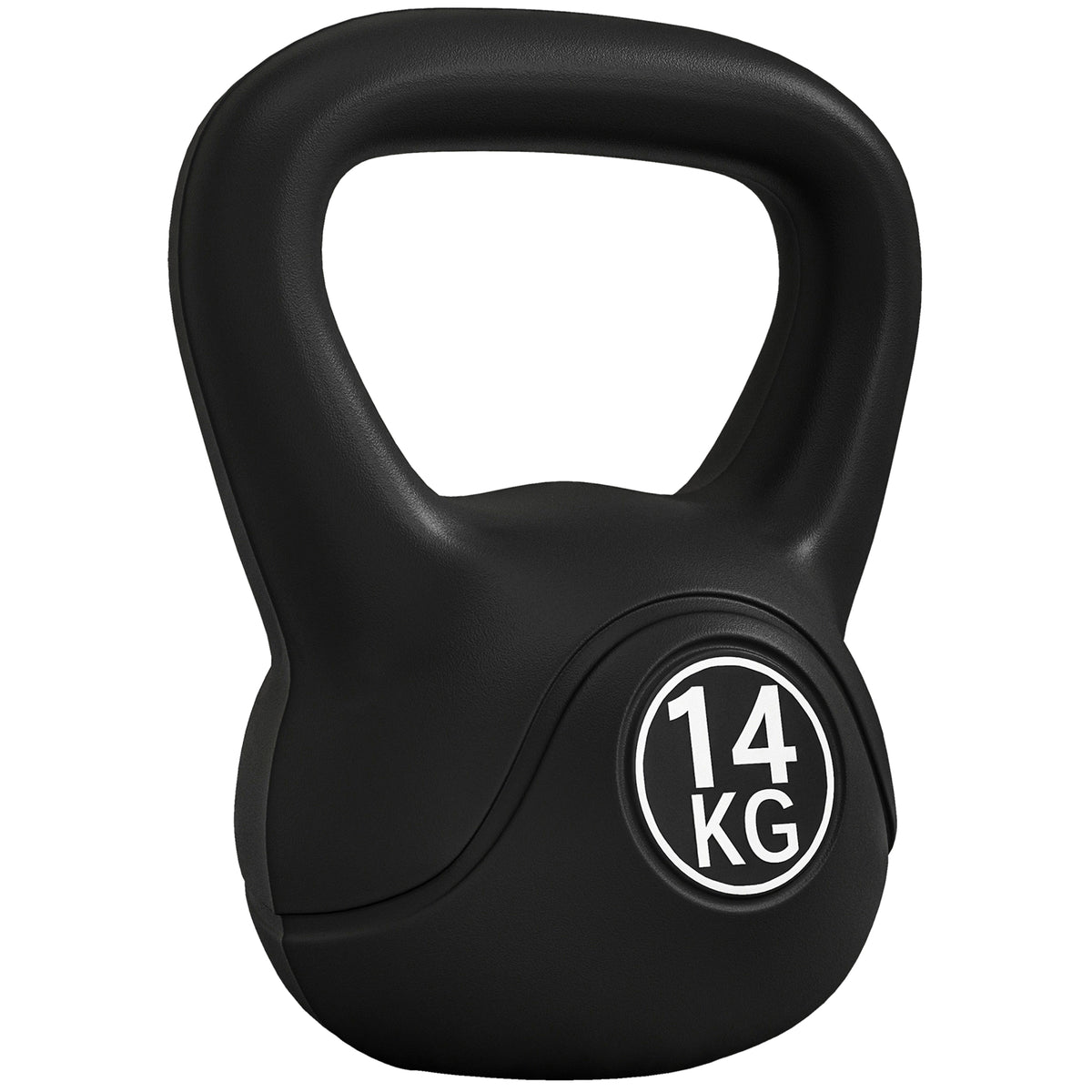 Kettlebell 14kg in Plastica e Sabbia con Base Piatta e Impugnatura, Nero