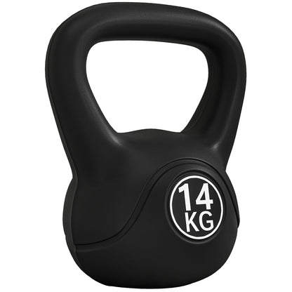 Kettlebell 14kg in Plastica e Sabbia con Base Piatta e Impugnatura, Nero