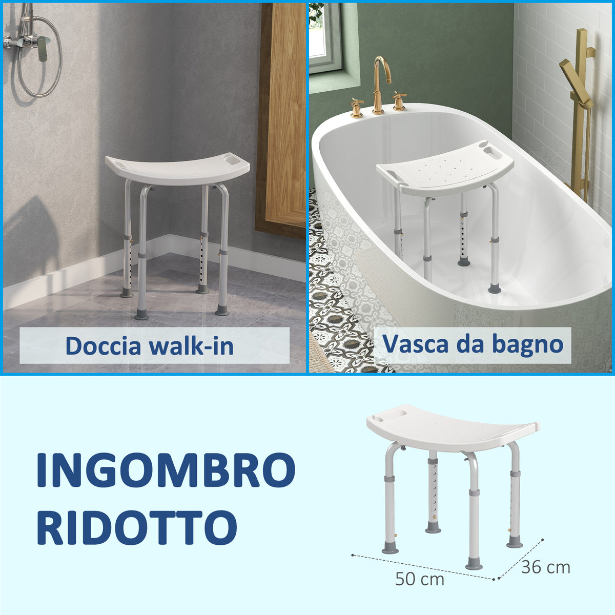 Sgabello Sedile Sedia per Doccia Bagno, Antiscivolo, Altezza Regolabile