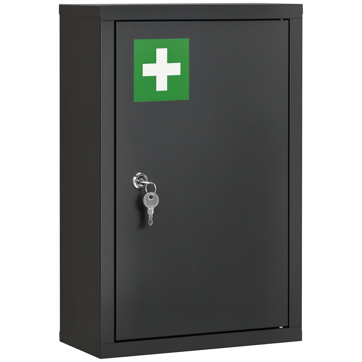 Armadietto Medicinali con 3 Mensole e Blocco con Chiavi in Acciaio, 30x14x46cm, Nero