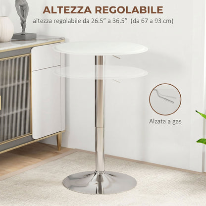Tavolo Bar Rotondo 63 cm, Regolabile in Altezza 67-93cm con Struttura in Metallo, Piano Girevole 360, per Cucina Sala da Pranzo, Bianco