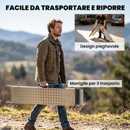 Set 2 Rampe di Carico Pieghevoli, 400 kg, per Moto/ATV/Rimorchio/Pick-up, 180 x 25.5 cm, Argento