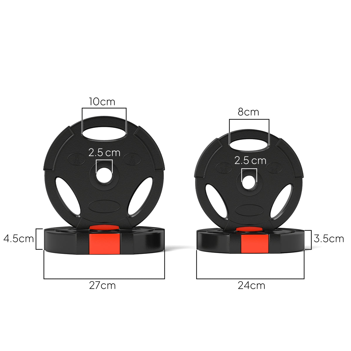 Kit Pesi con 2 Dischi da 5 kg e 2 Dischi da 2.5 kg in Polipropilene e Sabbia, 27x4.5 cm e 24x3.5 cm, Nero