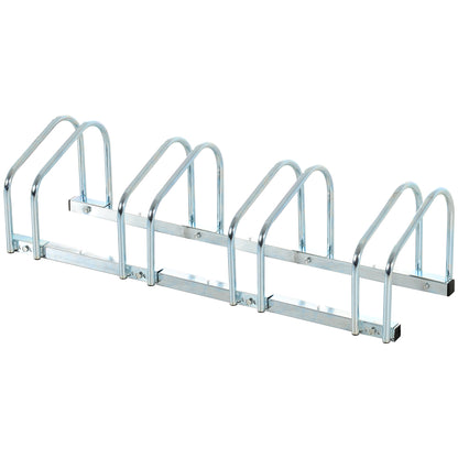 Rastrelliera Portabiciclette Parcheggio per 4 Biciclette in Acciaio, 110x33x27 cm, Argento