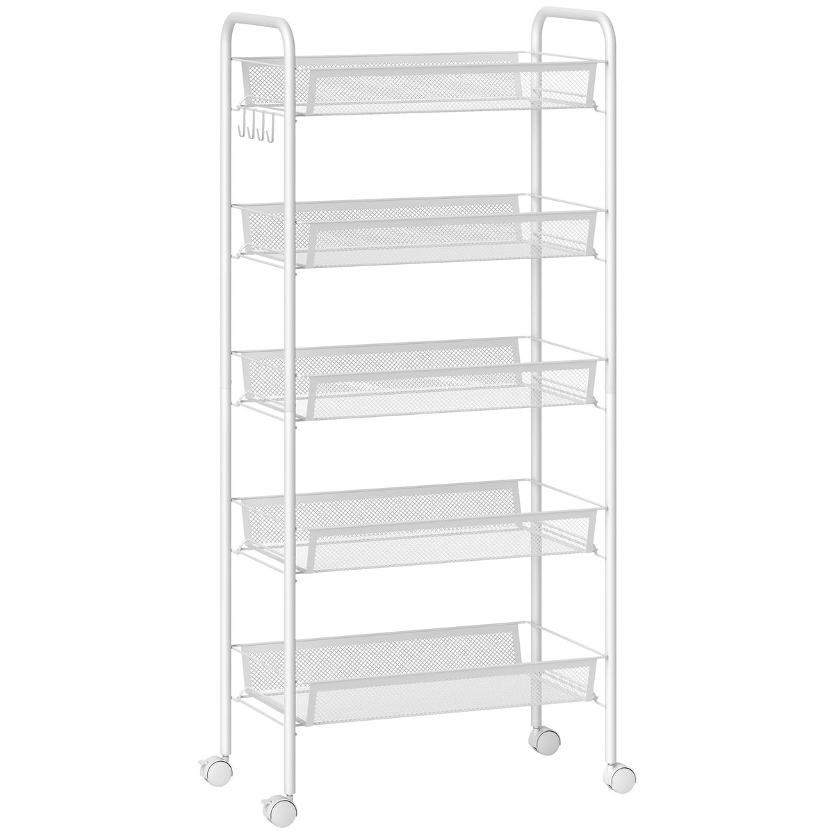 Carrello da Cucina Salvaspazio a 5 Livelli con Cestini a Rete in Acciaio, 45x26.5x106cm, Bianco