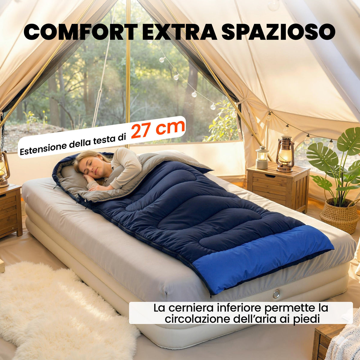 Sacco a Pelo Singolo per Adulti, Leggero e Compatto, 75x215 cm, Blu Navy