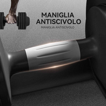 Kit Pesi Regolabili 7/13/18/24 kg con Porta Manubri e Impugnatura Antiscivolo, 37x18x18 cm, Nero