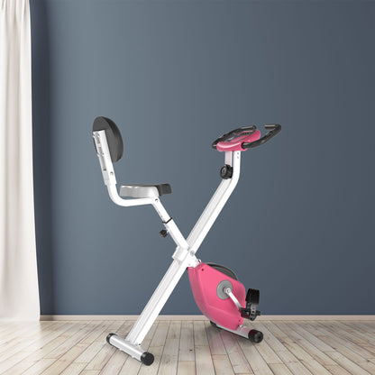 Cyclette Pieghevole da Fitness in Acciaio, Cyclette Magnetica Pieghevole da Casa con Altezza Regolabile, Resistenza Magnetica a 8 Livelli, Schermo LCD, 43x97x109cm, Rosa