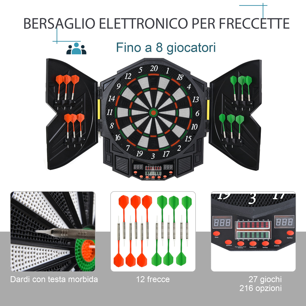 Bersaglio Elettronico Digitale con 12 Freccette per 8 Giocatori, 27 Giochi e 216 Varianti