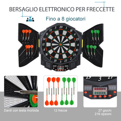 Bersaglio Elettronico Digitale con 12 Freccette per 8 Giocatori, 27 Giochi e 216 Varianti
