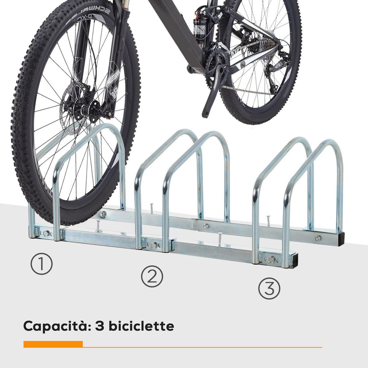 Rastrelliera Portabiciclette Parcheggio per 3 Biciclette Tubi d&