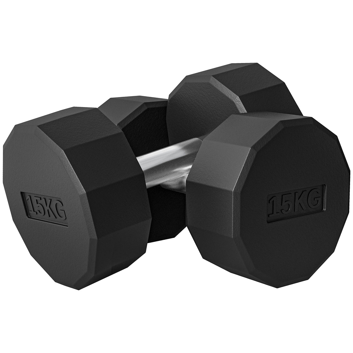 Set 2 Manubri a 12 Lati da 15 kg in Metallo e Gomma con Impugnatura Antiscivolo, 26x15.5x15.5 cm, Nero