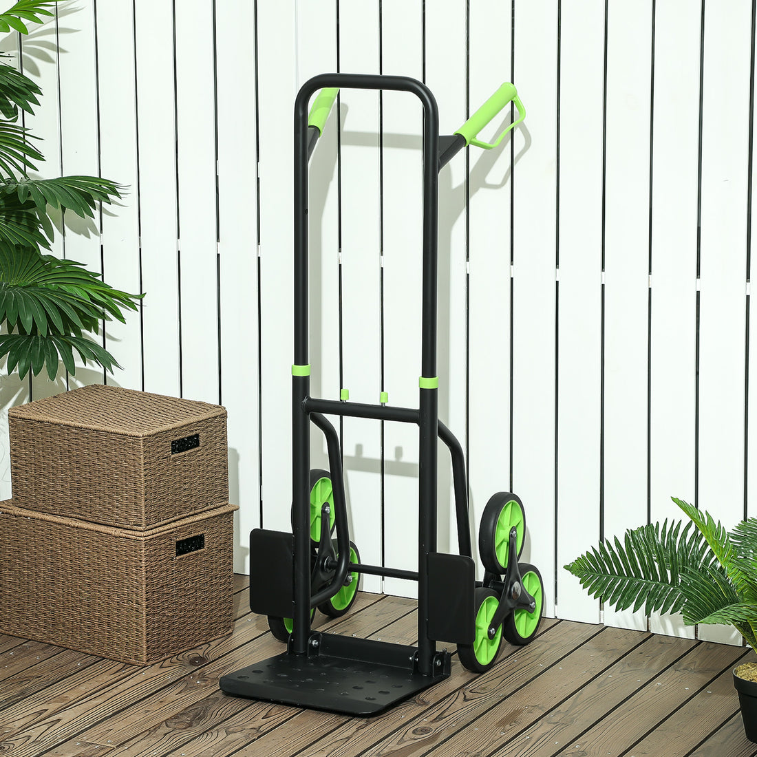 Carrello Portapacchi per Scale 6 Ruote, Pieghevole, Portata 120kg, in Acciaio, per Trasloco, Giardinaggio, Verde