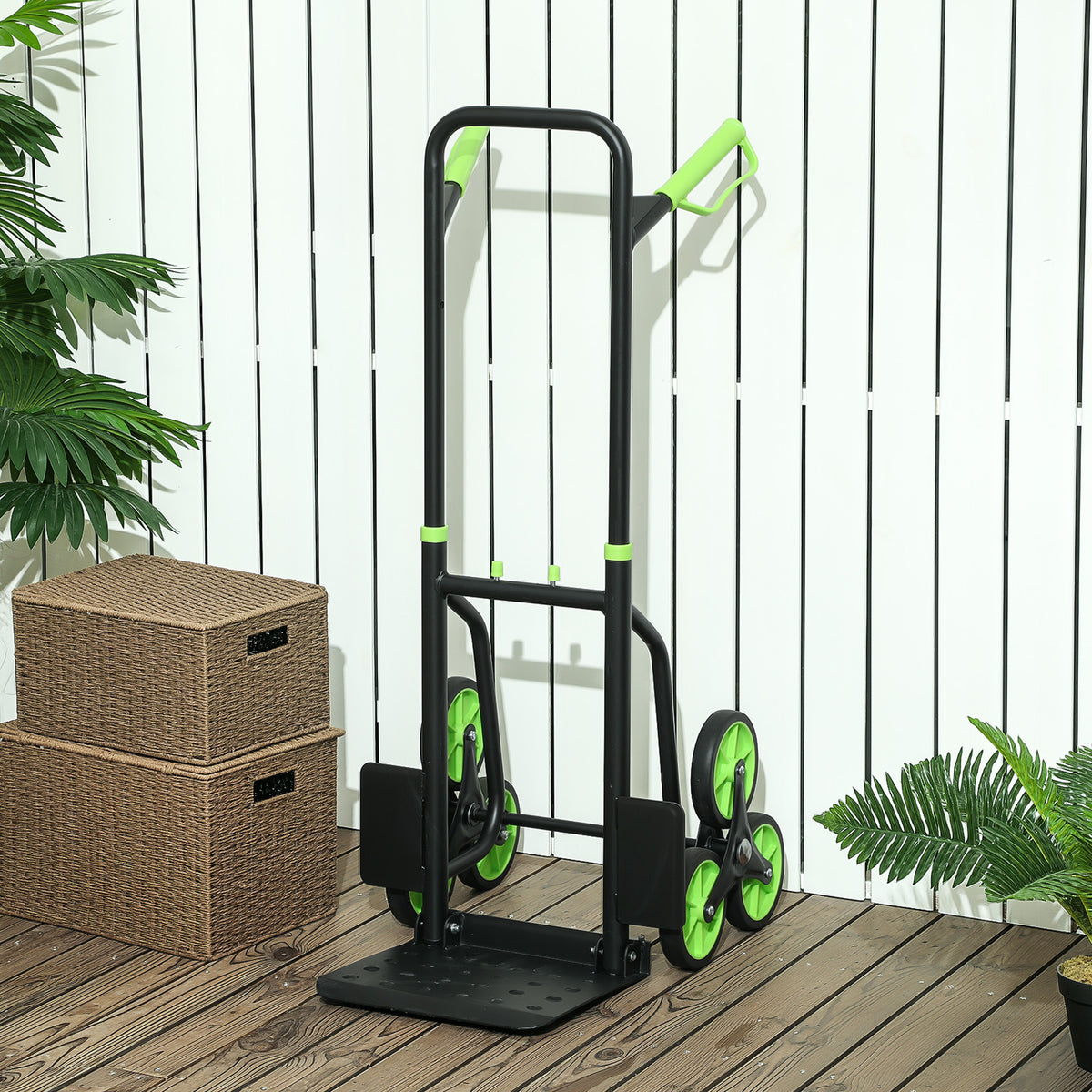 Carrello Portapacchi per Scale 6 Ruote, Pieghevole, Portata 120kg, in Acciaio, per Trasloco, Giardinaggio, Verde