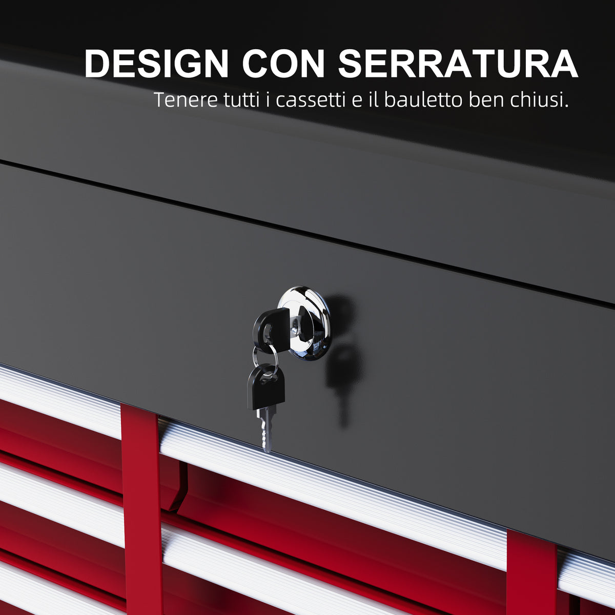 Cassetta per Attrezzi a 6 Cassetti in Acciaio con Serratura, 60x26x34cm, Nero e Rosso