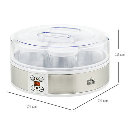 Yogurtiera 20W da 1.5L con 7 Vasetti e Display a Pulsanti, in Acciaio Inox e Plastica, 24x24x13 cm, Bianca