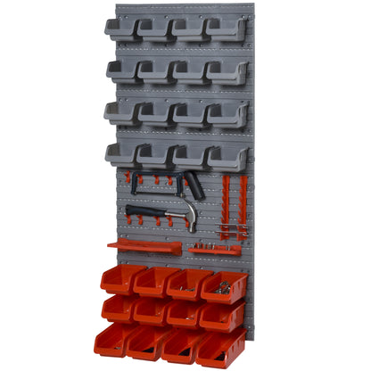 44PZ Contenitore Portautensile Scatole Regolabili e Rimovibile, Montaggio a Muro, PP, Rosso Grigio, 54x22x95cm