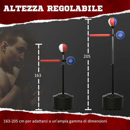 Sacco Boxe da Terra con Barra Girevole, Speedball e Colpitore, in Acciaio, HDPE e PU, 80.5x48x163-205 cm