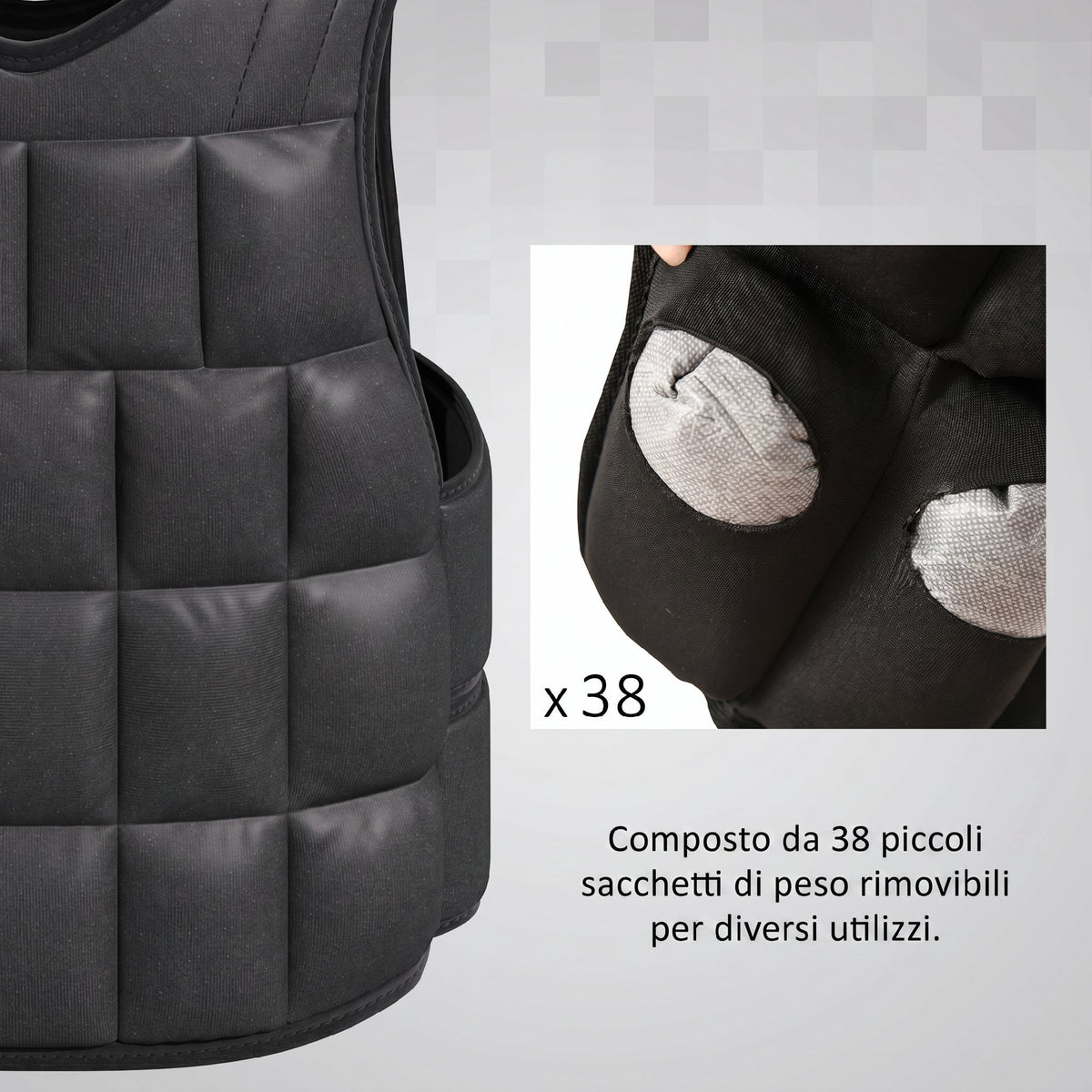 Giubbotto Zavorrato 10kg Unisex 38 Pesi Singoli, Imbottitura, Chiusure con Velcro, Nero