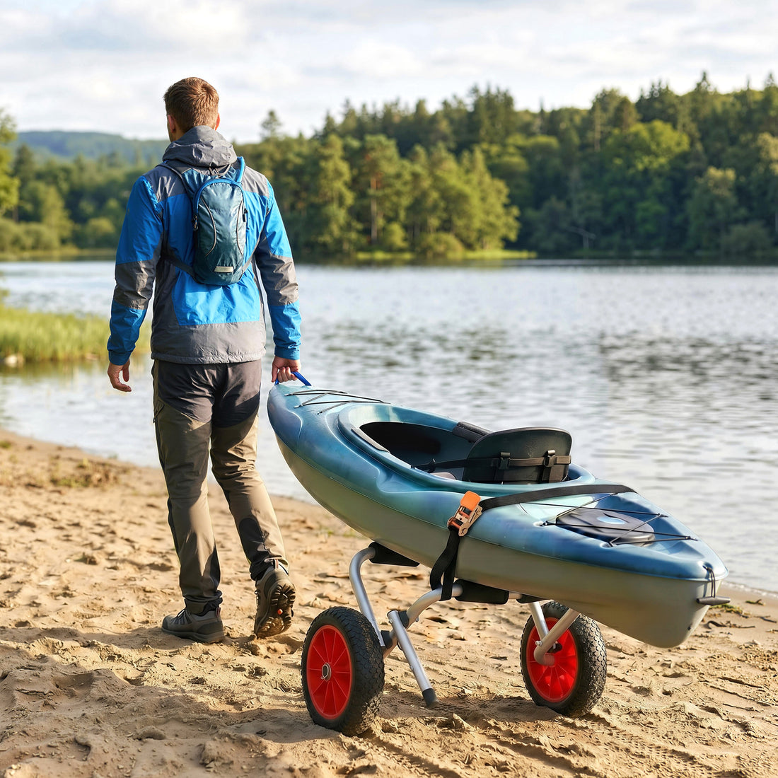 Carrello per Kayak Pieghevole Pneumatici 25cm Adatto a Tutte Superfici