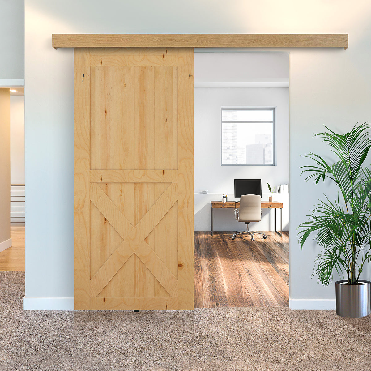 Binario con Kit di Accessori per Porte Scorrevoli in Stile Rustico in Legno