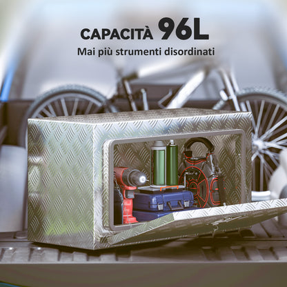 Cassetta degli Attrezzi da 96L in Alluminio con Serratura, 2 Chiavi e Maniglia Laterale, 76.2x35.5x40.6 cm, Argento